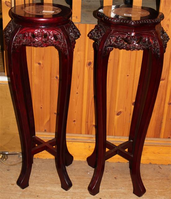 Pair Oriental marble top  pot stands